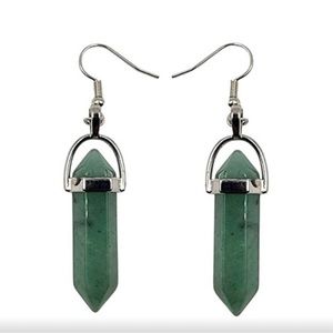 Jade Stone Metal Earrings Bohemian Style Statement Boho Green Silver